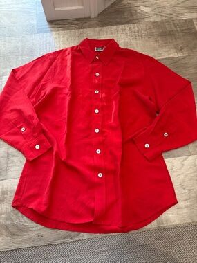 Chico's Vibrant Red Linen and Silk Blend Button-Down Shirt